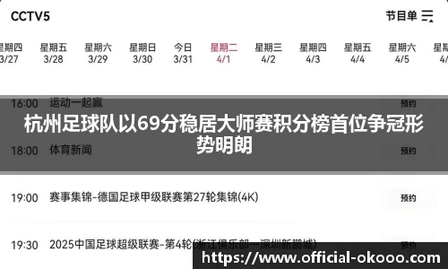 杭州足球队以69分稳居大师赛积分榜首位争冠形势明朗